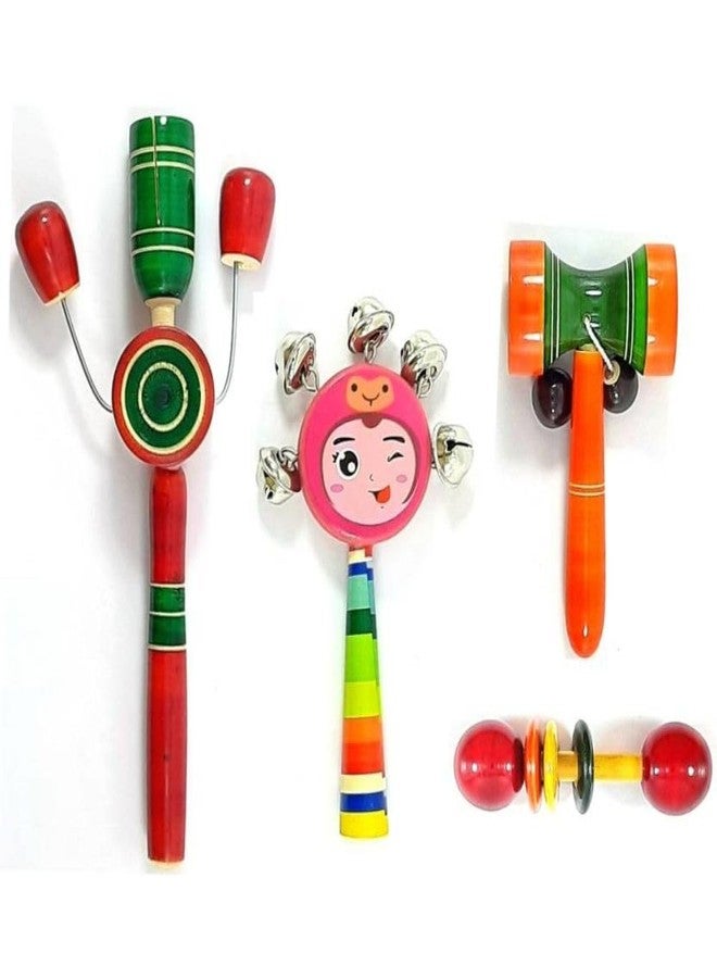 Little Mind Wooden Channapatna Toys Wooden Baby Rattles for 6 to 12 Months| Gift for New Born Baby Girl & Boy Infants-Set of 4 pcs -Non Toxic Multi Colors - Image 1
